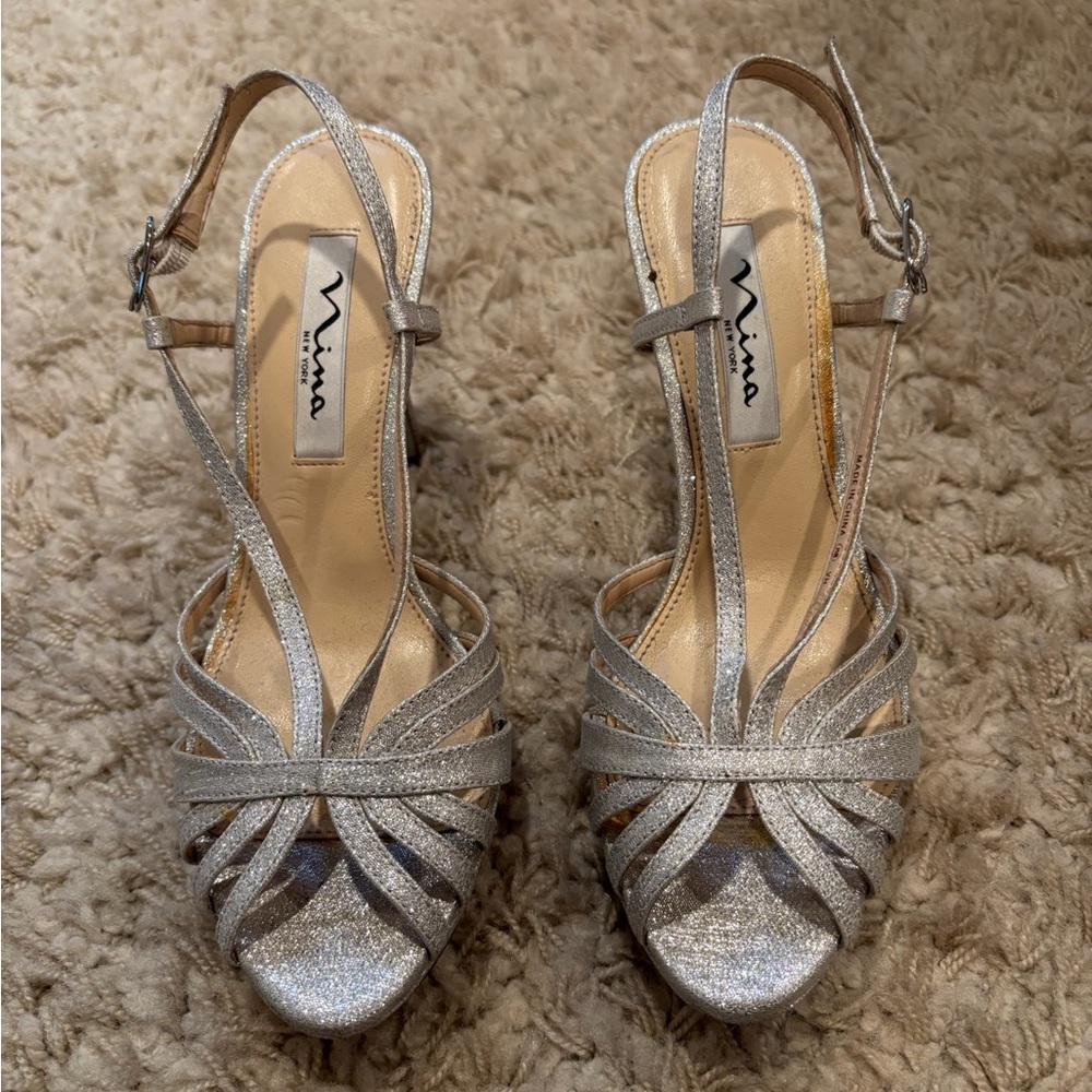 Nina Glittering Silver Strappy Heels